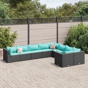 vidaXL Set mobilier de grădină cu perne, 9 piese, negru, poliratan imagine
