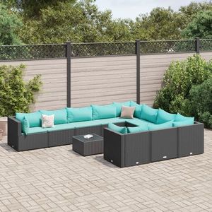 vidaXL Set canapele de grădină cu perne, 11 piese, negru, poliratan imagine