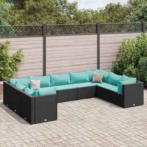 vidaXL Set mobilier de grădină cu perne, 9 piese, negru, poliratan imagine