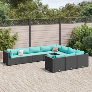 vidaXL Set canapele de grădină cu perne, 10 piese, negru, poliratan imagine