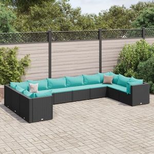 vidaXL Set mobilier de grădină cu perne, 10 piese, negru, poliratan imagine
