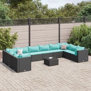 vidaXL Set mobilier de grădină cu perne, 11 piese, negru, poliratan imagine