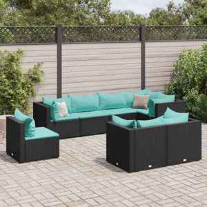 vidaXL Set mobilier de grădină cu perne, 8 piese, negru, poliratan imagine