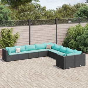 vidaXL Set canapele de grădină cu perne, 10 piese, negru, poliratan imagine