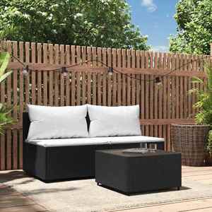 vidaXL Set mobilier de grădină cu perne, 3 piese, negru, poliratan imagine