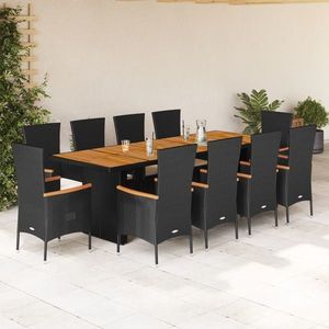 vidaXL Set mobilier de exterior cu perne, 11 piese, negru, poliratan imagine