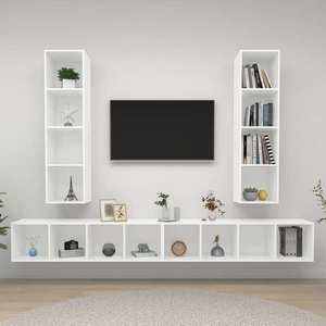 vidaXL Dulapuri TV suspendate, 4 buc. alb, lemn prelucrat imagine