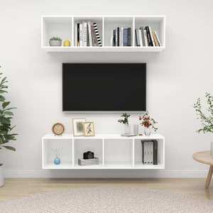 vidaXL Dulapuri TV montate pe perete, 2 buc. alb, lemn prelucrat imagine