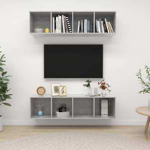 vidaXL Dulapuri TV montate pe perete, 2 buc, gri beton, lemn prelucrat imagine