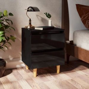 vidaXL Noptieră & picioare lemn masiv pin negru extralucios 40x35x50cm imagine