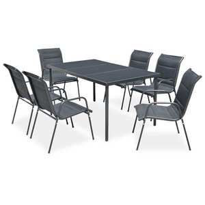 vidaXL Set mobilier de exterior, 7 piese, negru, oțel imagine