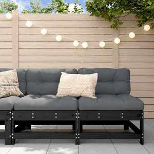 vidaXL Canapele de mijloc cu perne, 2 buc., negru, lemn masiv de pin imagine