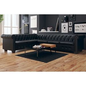 vidaXL Canapea colțar Chesterfield 6 locuri, piele artificială, neagră imagine
