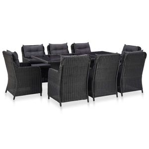 vidaXL Set mobilier de exterior, 9 piese, negru, poliratan imagine
