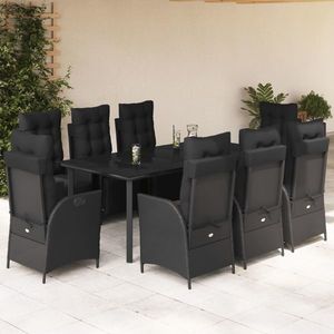 vidaXL Set mobilier de grădină cu perne, 9 piese, negru, poliratan imagine