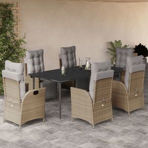 vidaXL Set mobilier pentru grădină, 7 piese, cu perne, bej, poliratan imagine