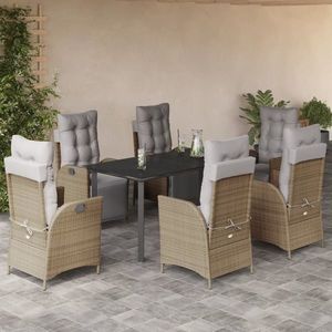 vidaXL Set mobilier pentru grădină, 7 piese, cu perne, bej, poliratan imagine