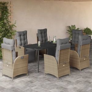 vidaXL Set mobilier pentru grădină, 7 piese, cu perne, bej, poliratan imagine