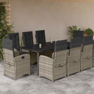 vidaXL Set mobilier grădină cu perne, 9 piese, gri deschis, poliratan imagine