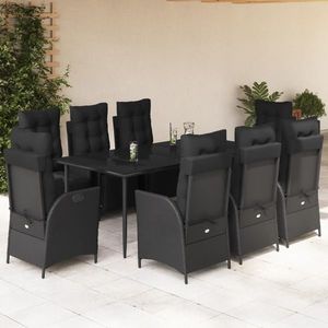 vidaXL Set mobilier de grădină cu perne, 9 piese, negru, poliratan imagine