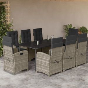 vidaXL Set mobilier grădină cu perne, 9 piese, gri deschis, poliratan imagine