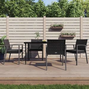 vidaXL Scaune de grădină cu perne 4 buc. negru 56, 5x57x83 cm poliratan imagine