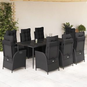 vidaXL Set mobilier de grădină cu perne, 9 piese, negru, poliratan imagine