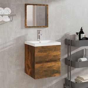 vidaXL Dulap cu chiuvetă de baie și oglindă, stejar fumuriu imagine