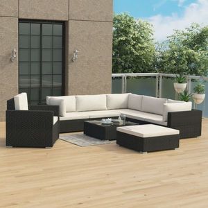 vidaXL Set mobilier de grădină cu perne, 8 piese, negru, poliratan imagine