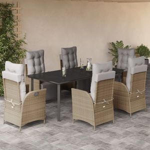 vidaXL Set mobilier pentru grădină, 7 piese, cu perne, bej, poliratan imagine