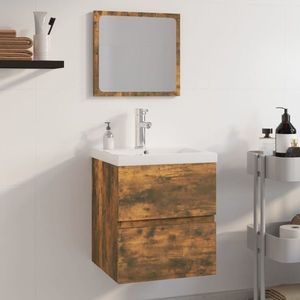 vidaXL Set de mobilier de baie, stejar fumuriu, lemn prelucrat imagine