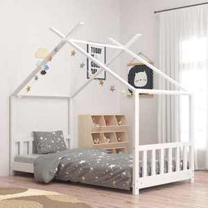 vidaXL Cadru de pat de copii, alb, 80 x 160 cm, lemn masiv de pin imagine