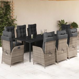 vidaXL Set mobilier grădină cu perne, 9 piese, gri, poliratan imagine
