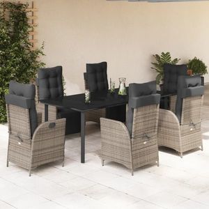 vidaXL Set mobilier de grădină cu perne, 7 piese, gri, poliratan imagine