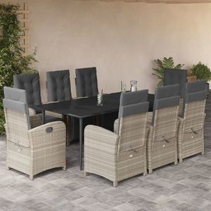 vidaXL Set mobilier grădină cu perne, 9 piese, gri deschis, poliratan imagine