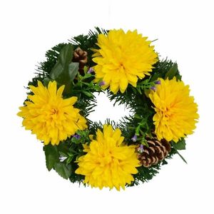 Coroniță de toamnă cu flori artificiale 20 cm, galben imagine