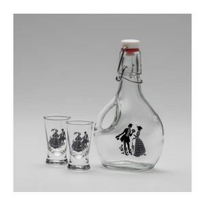 Set 1x sticlă mare + 2x pahar pentru tărie, transparent cu motiv de dans imagine