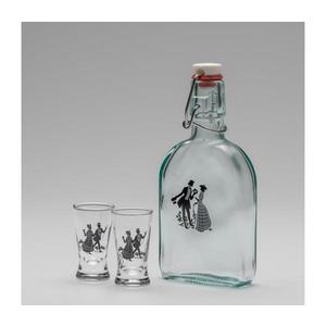 Set 1x sticlă și 2x pahar pentru tărie, transparent cu motiv de dans imagine