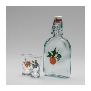 Set 1x sticlă și 2x pahar pentru tărie, transparent cu motiv de caisă imagine