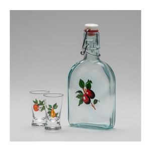Set 1x sticlă și 2x pahar pentru tărie, transparent cu motiv de cireașă imagine