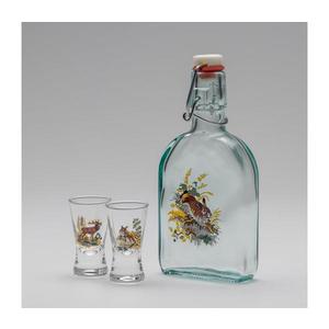 Set 1x sticlă și 2x pahar pentru tărie, transparent cu motiv de iepure de câmp imagine