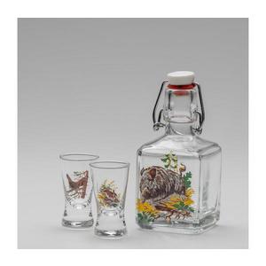Set 1x sticlă și 2x pahar pentru tărie, transparent cu motiv de mistreț imagine