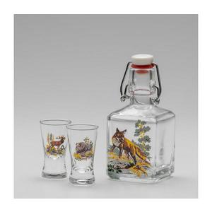 Set 1x sticlă și 2x pahar pentru tărie, transparent cu motiv de vulpe imagine