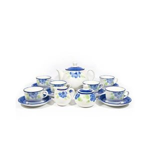 Set ceramic 6x ceașcă cu farfurioară, 1x ulcior cu capac, 1x zaharniță și 1x latieră imagine