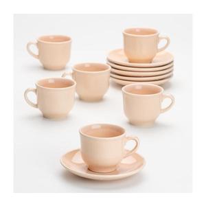 Serviciu de cafea 6x ceașcă ceramică cu farfurioară, bej imagine