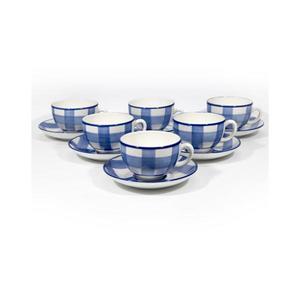 Set 6x ceașcă ceramică cu farfurioară alb-albastru imagine