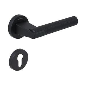 Set maner usa cu cilindru Dora Knurling, cu rozeta rotunda, finisaj negru mat CB imagine