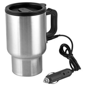 Cana termica electrica pentru masina, 400 ml, otel inoxidabil, negru/argintiu, 16x8.5 cm imagine