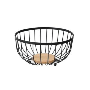 Fructiera, metal/bambus, negru, 25x25x13 cm imagine