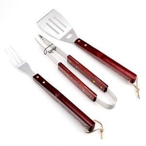 Set 3 ustensile pentru gratar, metal/lemn, 39 cm imagine